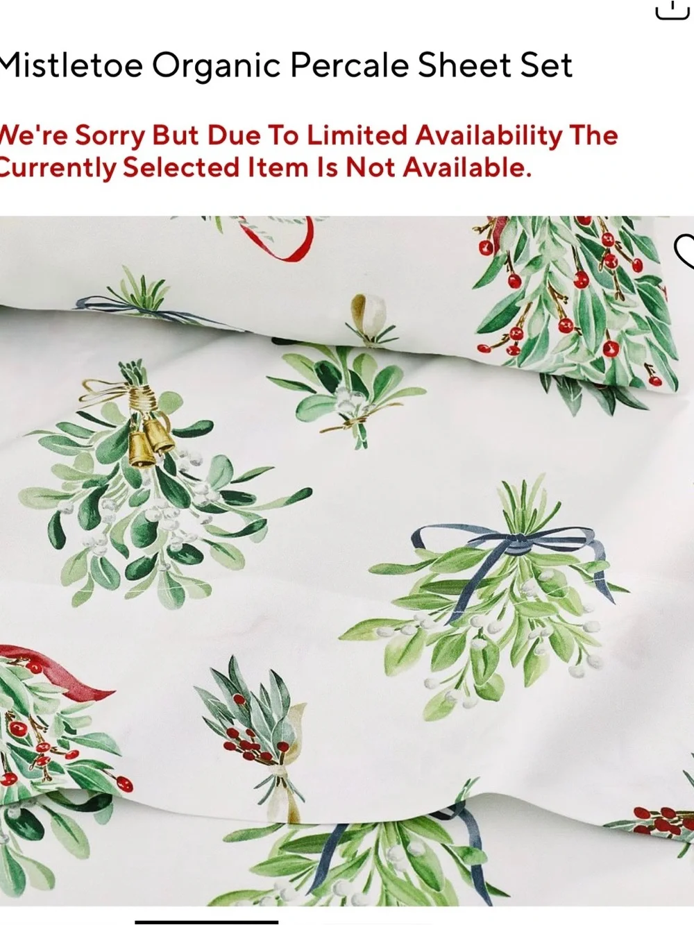 Pottery Barn Mistletoe Organic Sheet Set
